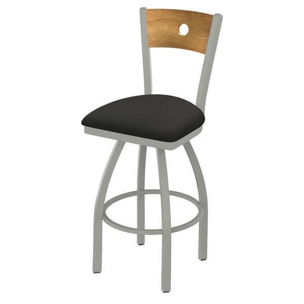25" Swivel Counter Stool, Nickel Finish, Med Back, Canter Iron Seat